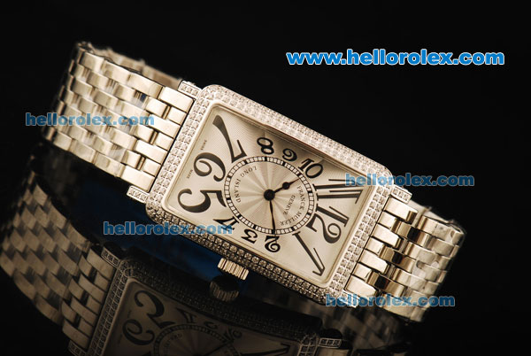 Franck Muller Long Island Swiss Quartz Movement Full Steel with Silver Dial and Diamond Bezel - Click Image to Close